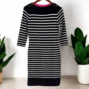 Ralph Lauren Knit Dress Womens Medium Stripes Black White Cotton Stretch
